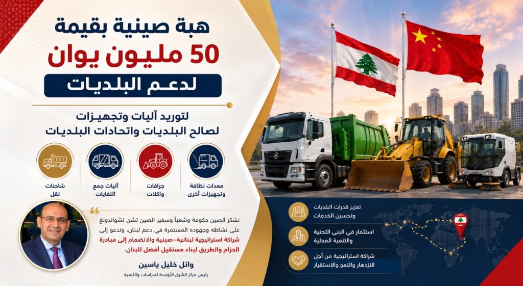 وائل ياسين: الهبة الصينية للبلديات فرصة لتعزيز التنمية المحلية وتوسيع الشراكة مع&nbsp;بكين
